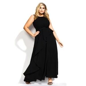 City Chic Maxi Antilla Black peplum ruffle maxi dress plus‎ size large 20 2x new